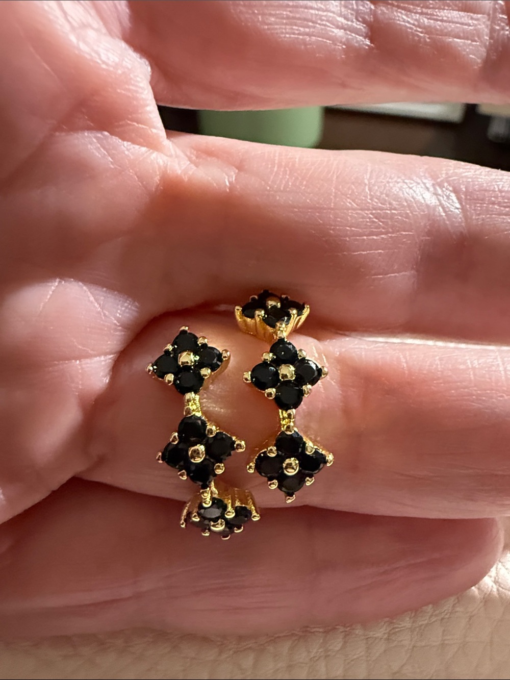 14K Gold-Filled Floral Ring with Black Onyx Stones - Size Adjustable